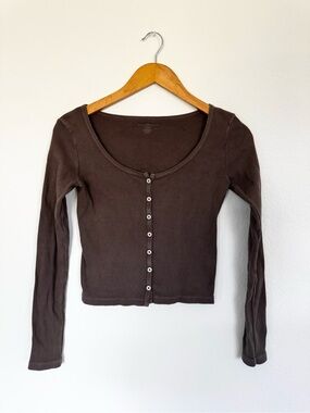 Brandy Melville Ribbed Button Front L/S Top